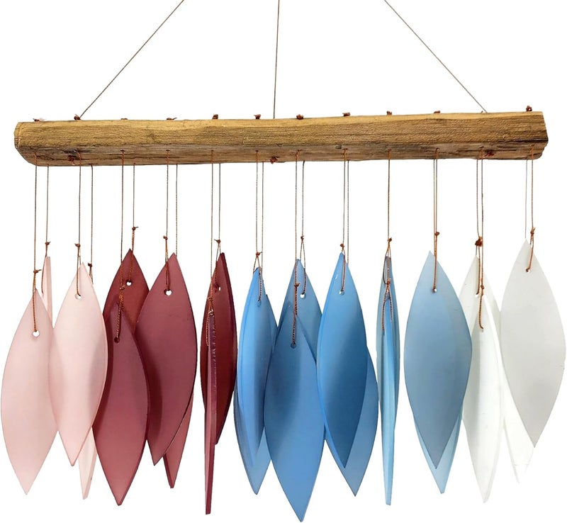 Gift Essentials Blue Handworks New England Harbor Glass Chime, Sandblasted Glass and Found Wood Handcrafted Wind Chime - Image 1